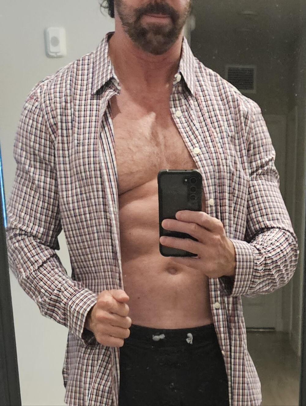Calvin Klein Plaid Button-Down Shirt in Red, Navy & White